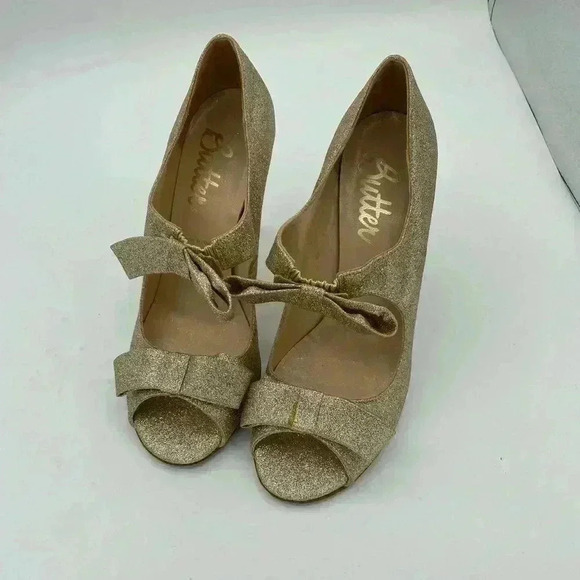 Butter London  Gold Bow Pumps Size 8 1/2 - Picture 1 of 5